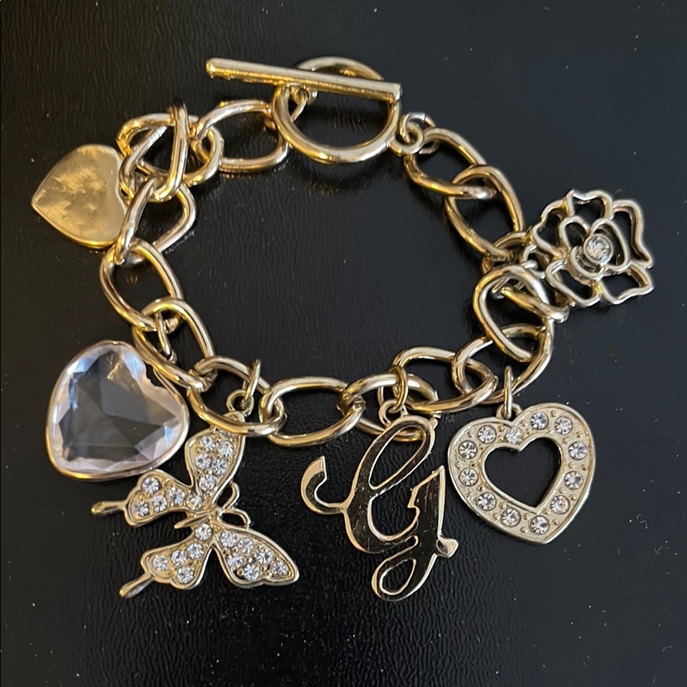 Chic Gold Charm Bracelet with Crystal Accents